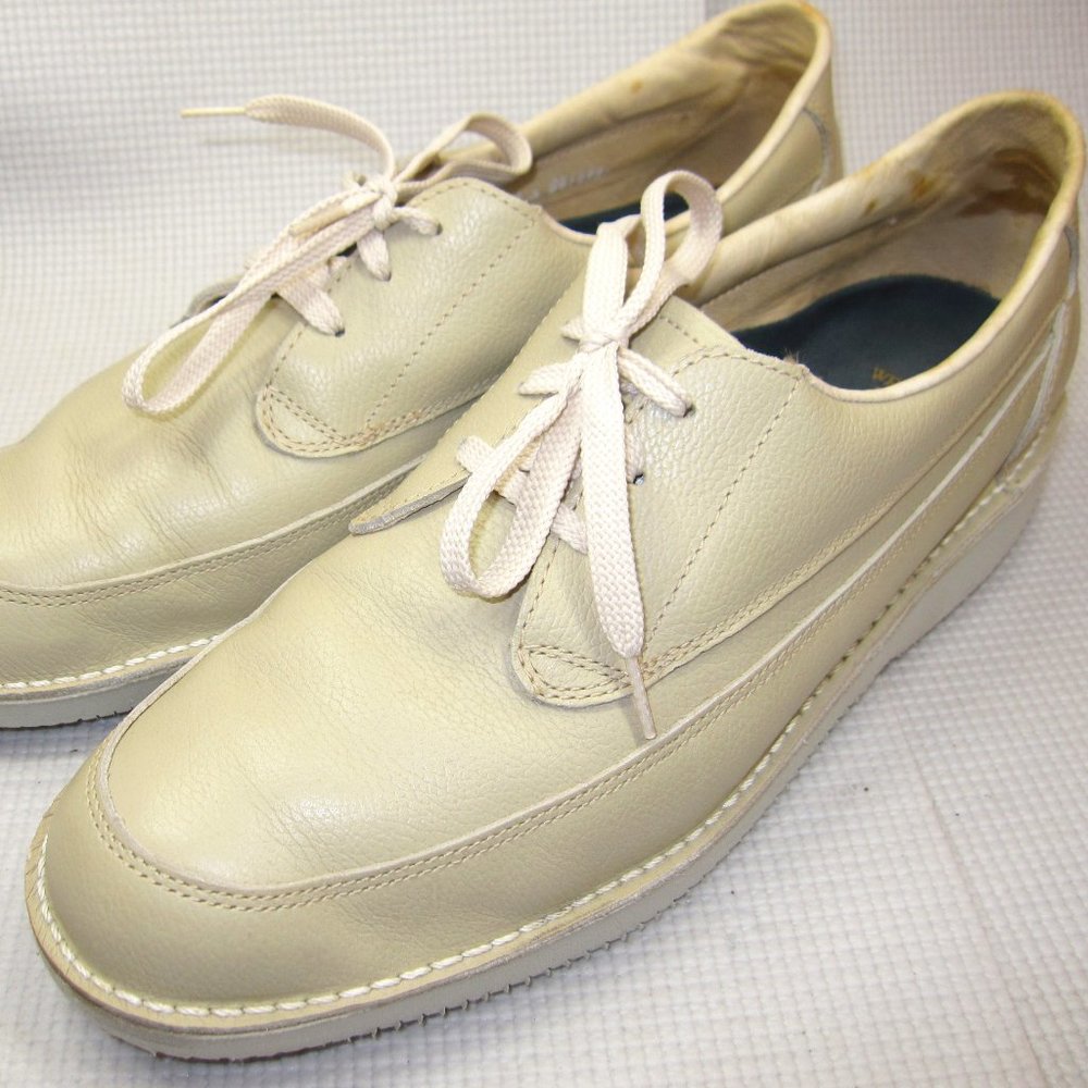 Vintage ET Wright Men's Cream Leather Shoes Comfort Size 14 Good Year Soles